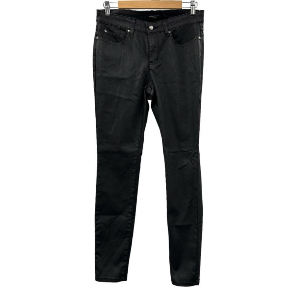 Eileen Fisher Black Coated Light Stretchy Denim Mid Rise Skinny Pants Size 6